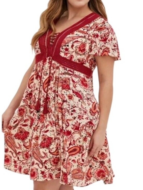 torrid Dresses & Skirts - Torrid Red Paisley Boho Skater Dress